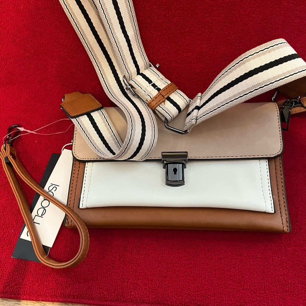 Women's Tan/beige , chestnut and creamy White Crossbody Bag Vegan approved vegan